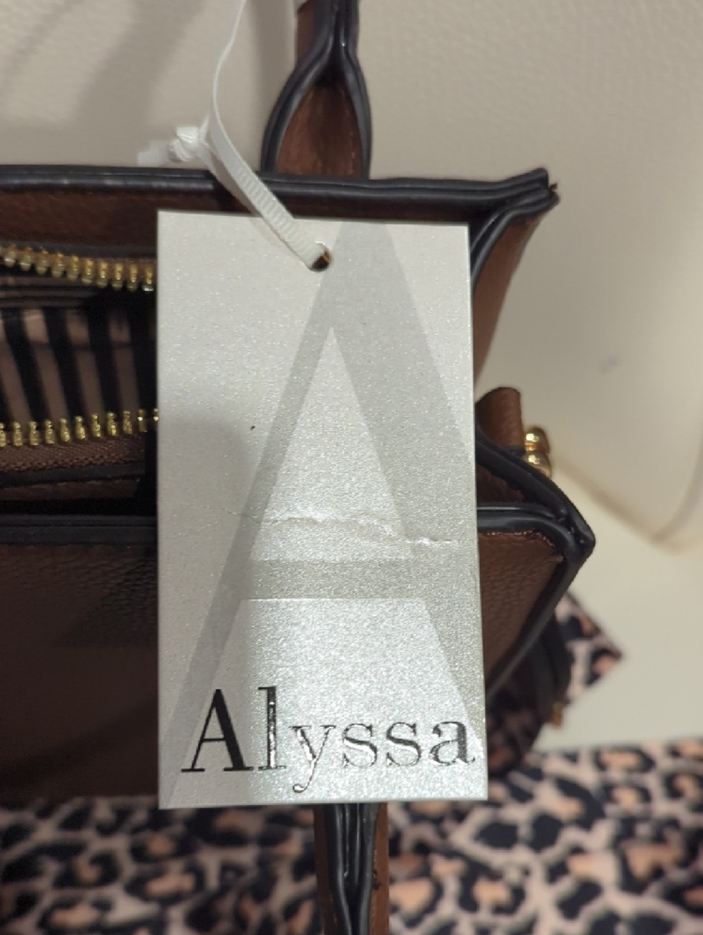 Alyssa Brown Vegan Leather Crossbody Tote with Leopard-Print Strap - Picture 5 of 6